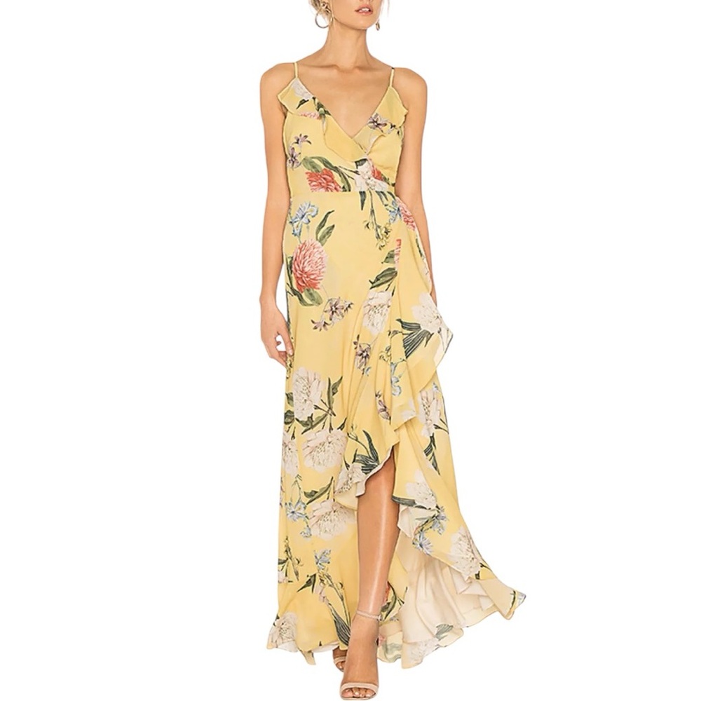 Yumi Kim Meadow Maxi Dress Women’s Medium Forever Yours Yellow Wrap Ruffle NWT
